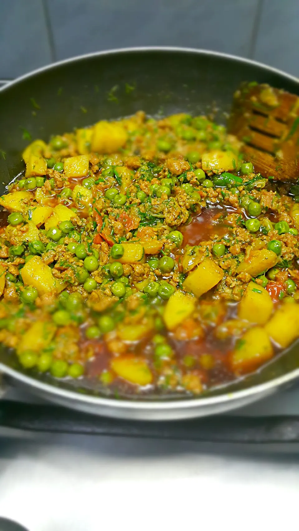 mince with potatoes n peas|hinaさん