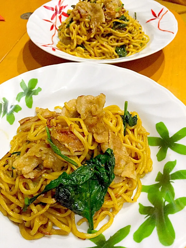 焼きそば  豚バラ肉  ほうれん草  長ネギ  万願寺唐辛子|ch＊K*∀o(^^*)♪さん