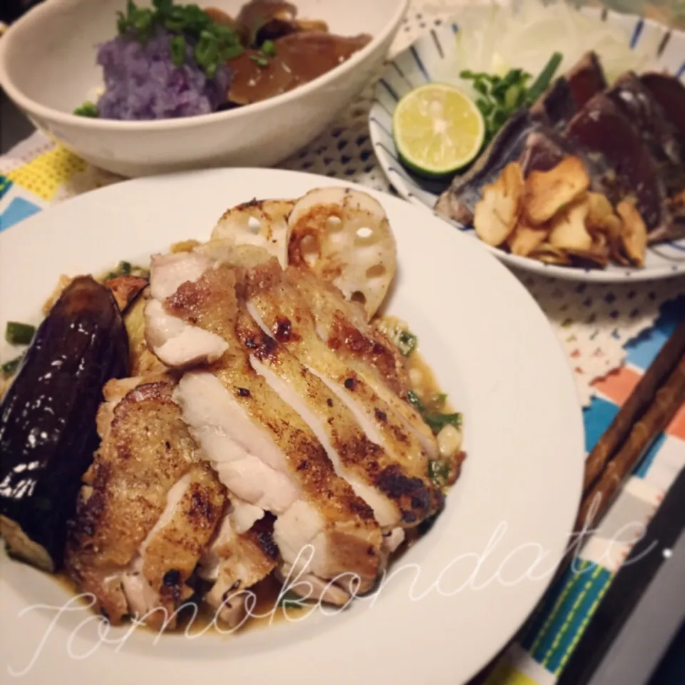 鶏肉のソテー ニラと生姜のソースで秋野菜とともに🍴♡|🇯🇵ともこちゃん。さん