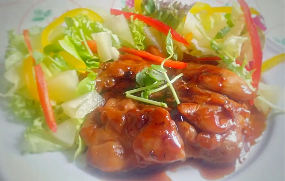 chicken breast in homemade teriyaki sauce with lots of greens for lunch|Chua Jeanさん