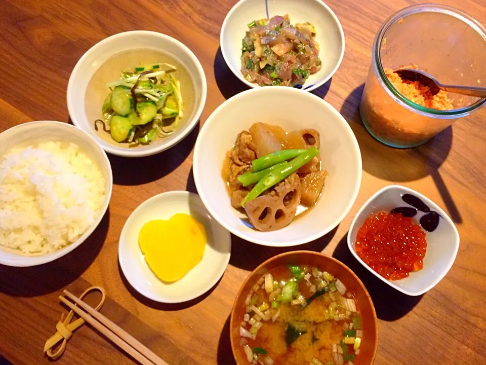 Snapdishの料理写真:鯵の薬味と甘辛醤油和え定食|こんぶさん