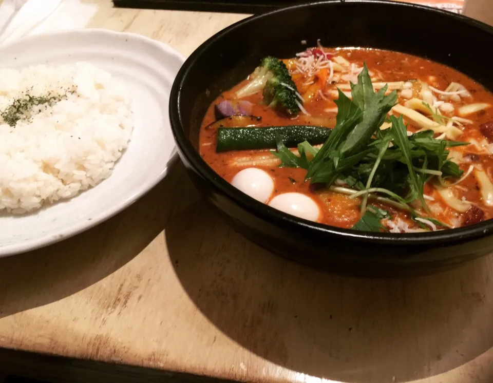 SAMA北大前店のココナッツスープで鶏なんこつ🐔とチーズのカリー辛さ15番*\(^o^)/*激ウマです❤️❤️❤️|えりちゃんさん