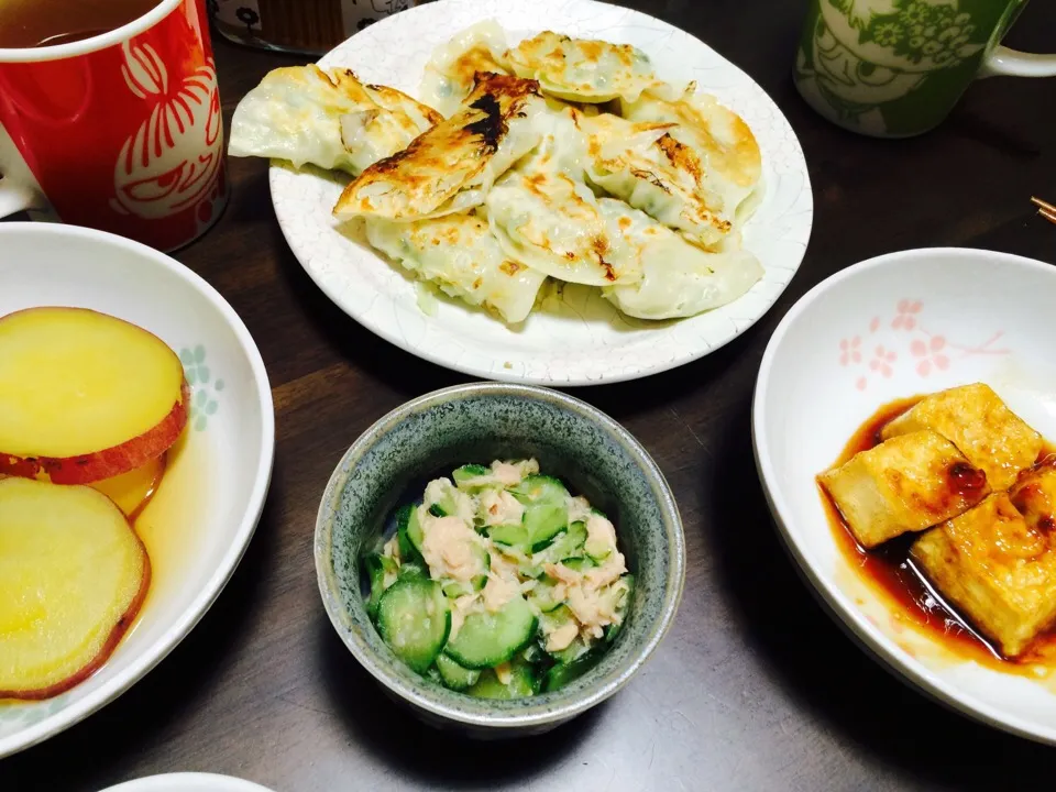 餃子 豆腐 きゅうりツナ さつまいも甘露煮|みぃ子さん