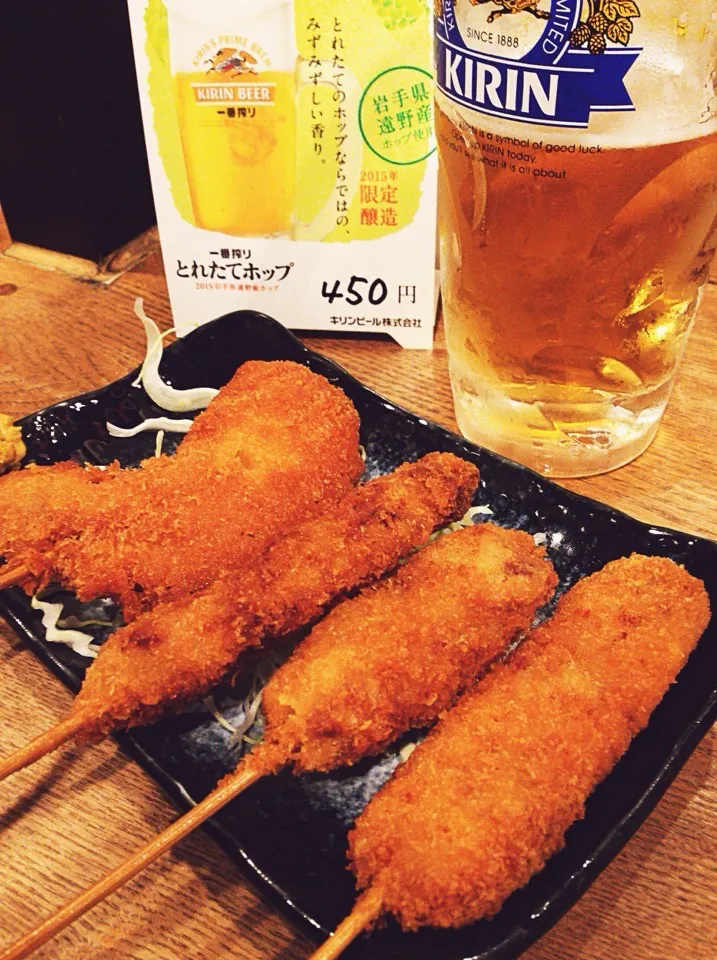 串揚げと、とれたてホップジョッキ生🍺|はさん