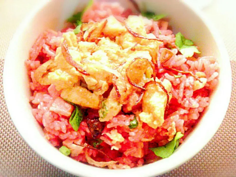 Red Roselle Garlic Rice topped with Yogurt Chicken✔|🌼 Pooja's Kitchenette 🌼さん