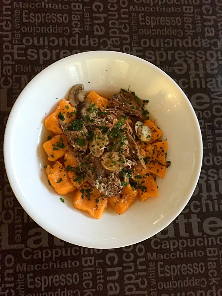 Snapdishの料理写真:Sweet Potato & Ricotta Gnocchi with slow roasted Lamb|Stella Jaksさん