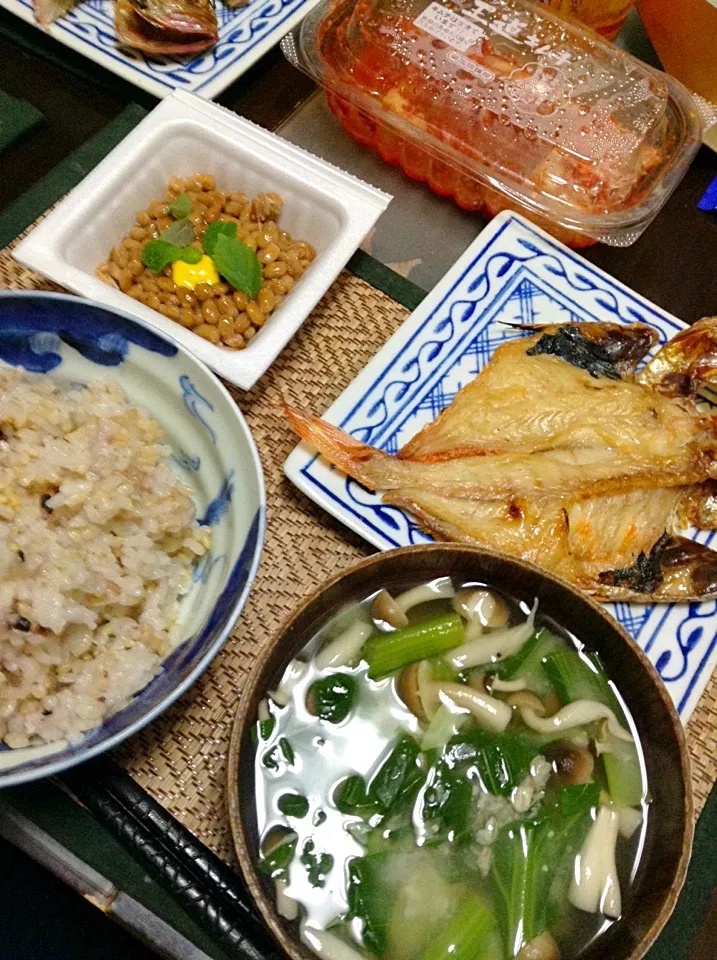 金目鯛の干物＆納豆＆ほうれん草の味噌汁|まぐろさん