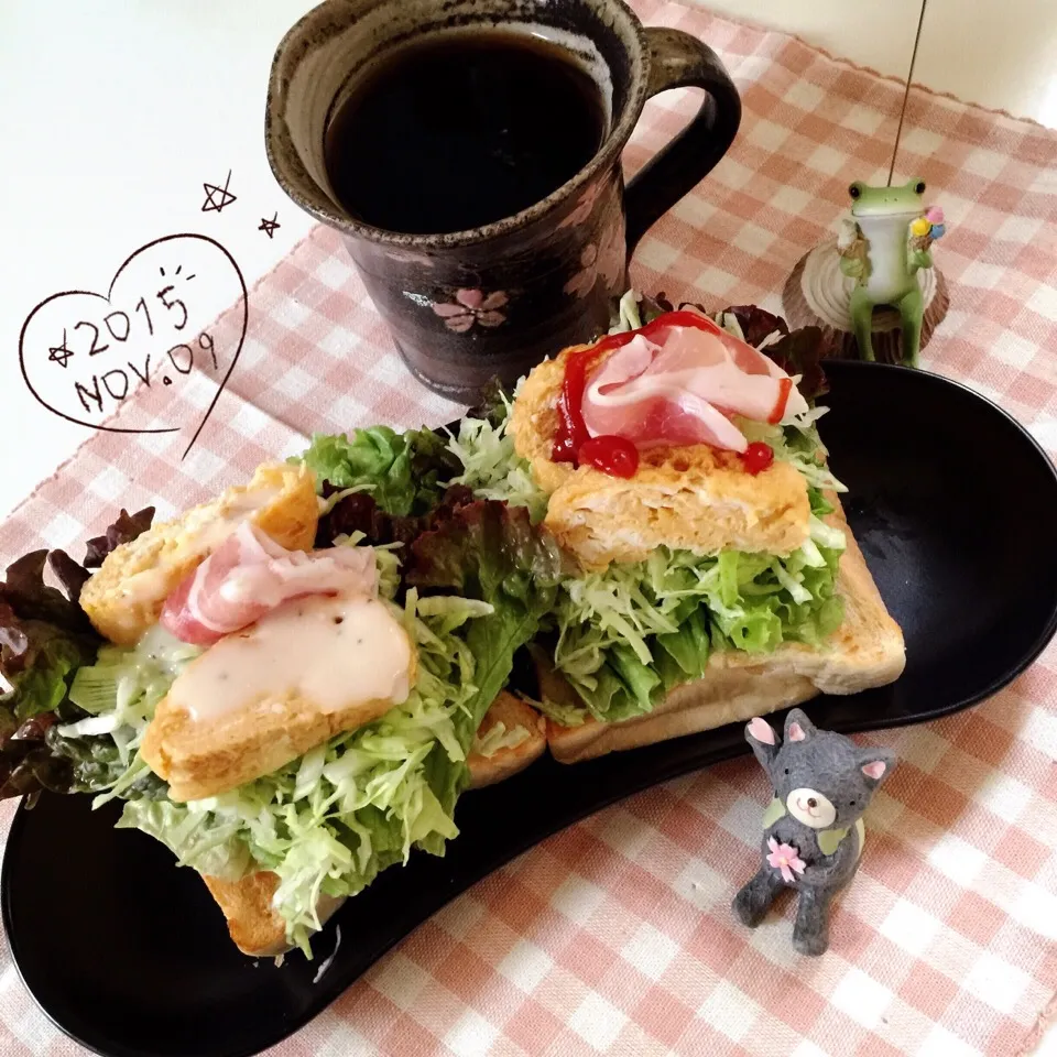 Snapdishの料理写真:パンチェッタ生ハム&卵焼き❤︎オープンサンド|Makinsさん