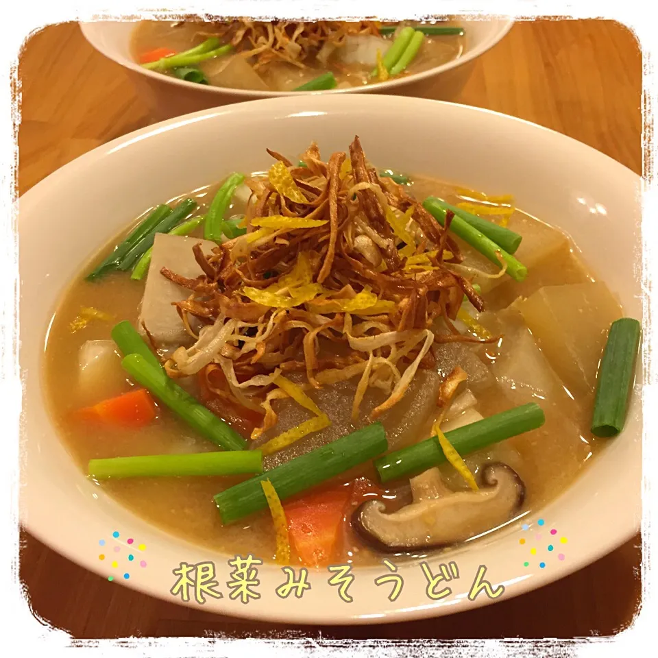 Snapdishの料理写真:根菜みそうどん♡ごぼうチップスのせ|こずえ⑅◡̈*さん