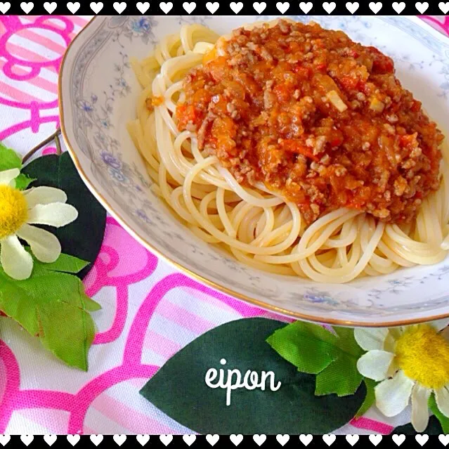 Snapdishの料理写真:えいぽんさんの料理 手作りミートスパ🍝|えいぽんさん