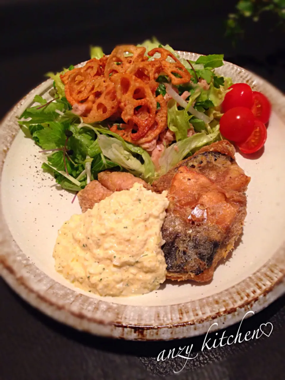 ♡鯖の竜田揚げ＆カリカリ蓮根の和サラダ♡|anzyさん