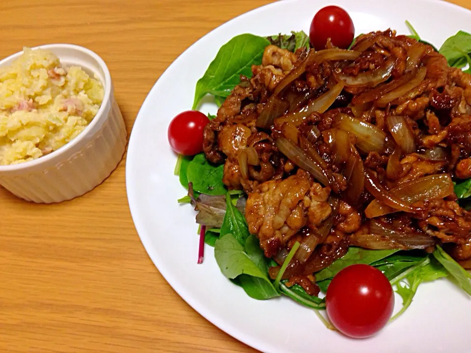 豚生姜焼き、ポテトサラダ|みほさん