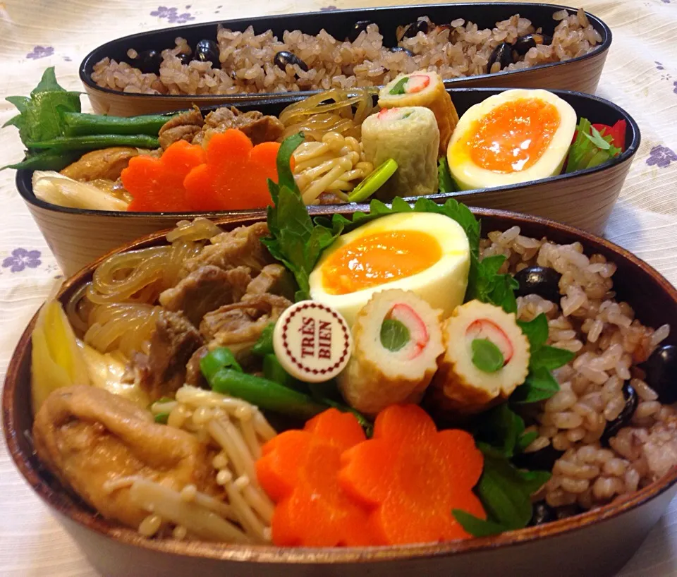 今日の二人のお弁当は残り物のチャーシューですき焼き風、学校給食みたいなごった煮（≧∇≦）|とんちんさん