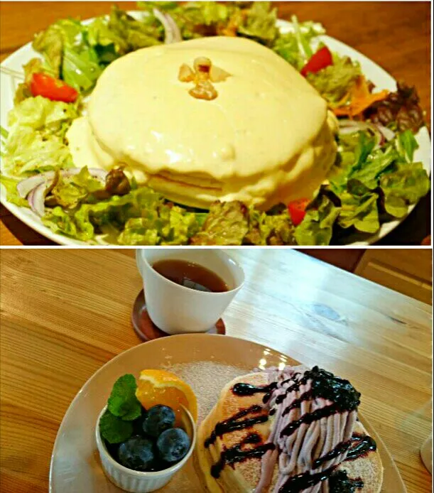 Snapdishの料理写真:休日ランチ🎵15'6 森のVoivoi 様💛
チーズフォンデュ＆ブルーベリーパンケーキ😍
今は、林檎があるそうな…行きたいです😆|メイメイda.さん