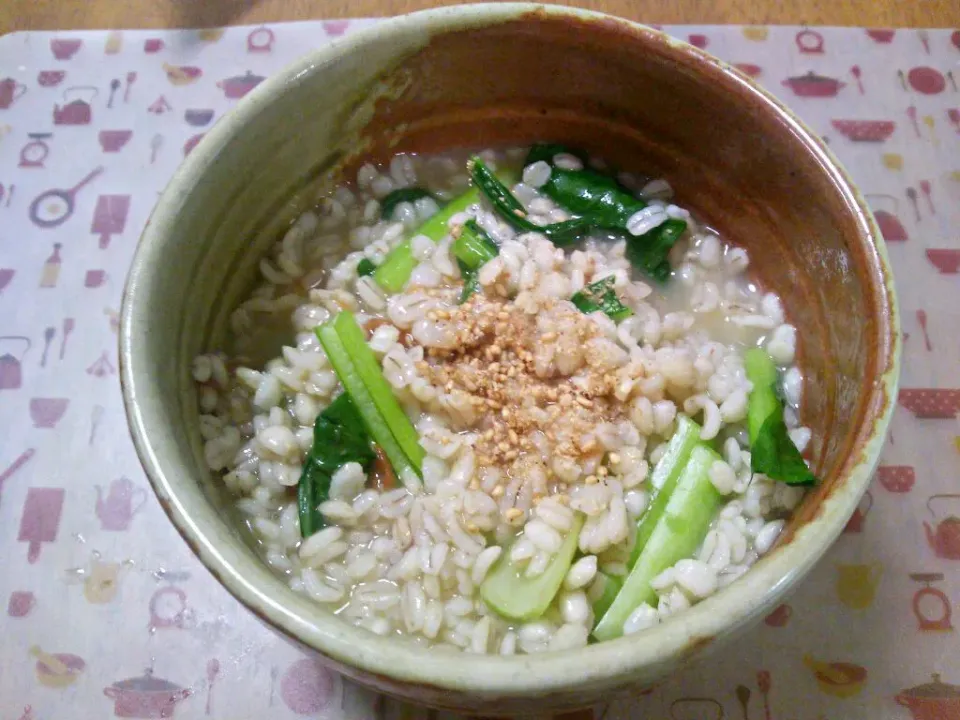 11月10日 梅と小松菜の押し麦スープご飯|いもこ。さん