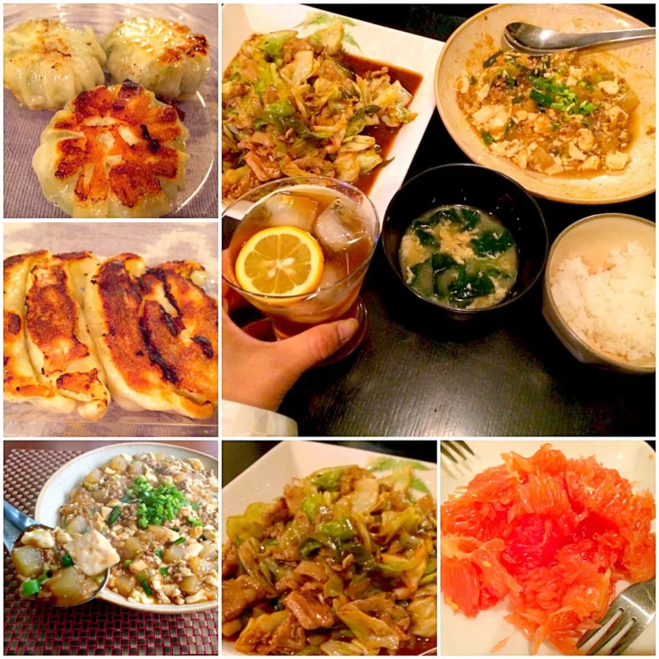 Today's Chinese Dinner🍴回鍋肉&ほうれん草のかき卵お味噌汁by mom･麻婆豆腐･餃子･海老ﾆﾗ饅頭･ﾋﾟﾝｸﾞﾚ|🌈Ami🍻さん