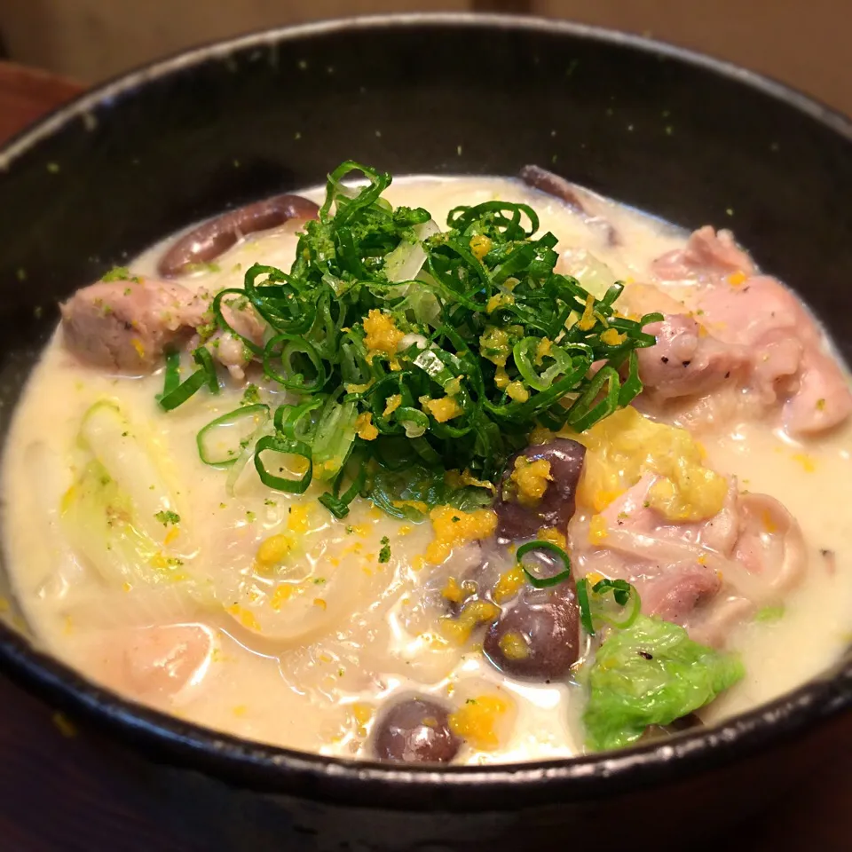 柚子香る鶏とひら茸の豆乳シチュー温めん2|半田手延べそうめんの店 阿波や壱兆さん