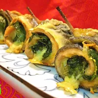 カレー風味サンマ チーズと大葉巻き【Curry flavor grilled saury, rolled w/ cheese and Japanese basil】