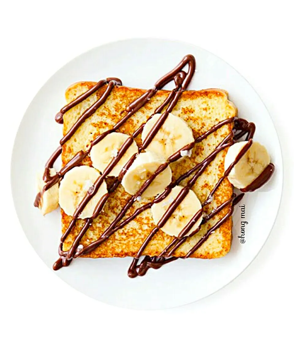 honey toast with banana and melted chocolate|hongmaiさん