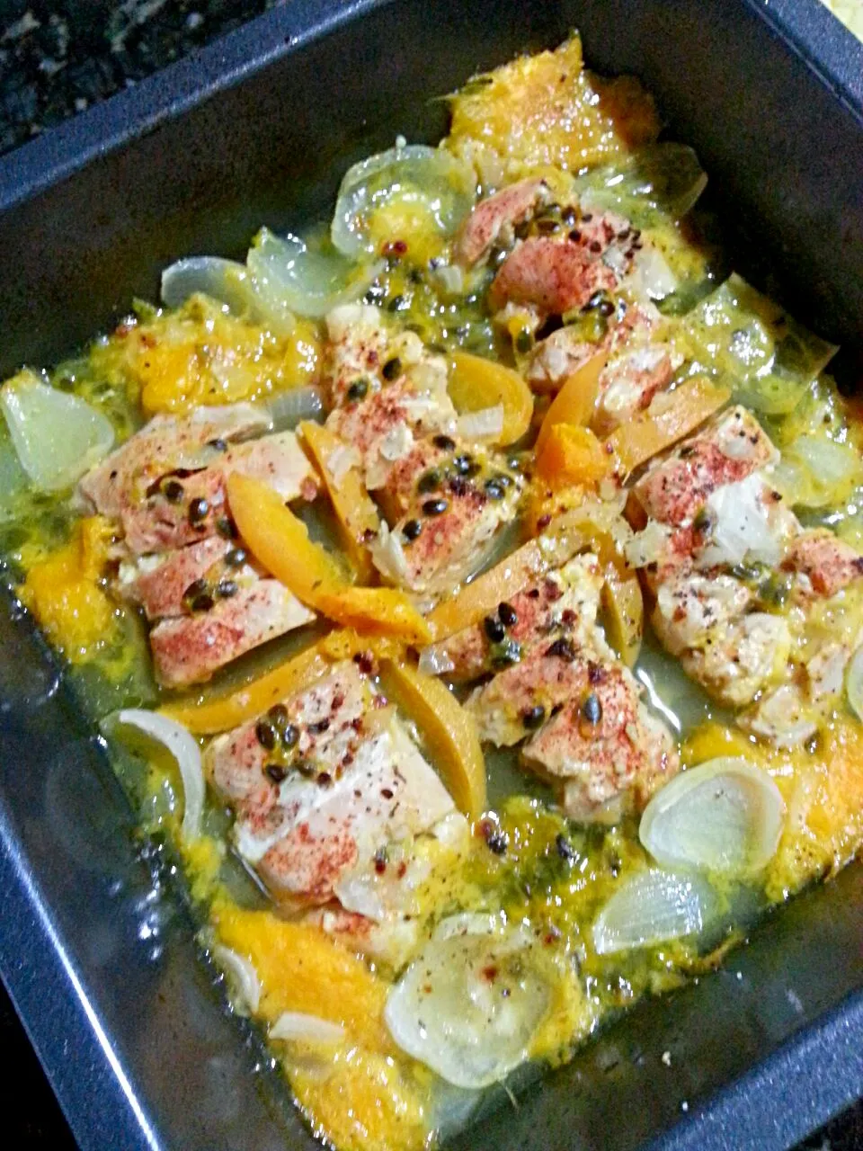 Pollo con durazno mango y parchita|david ramirezさん