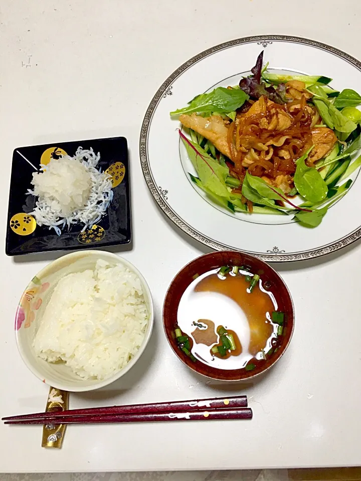 Snapdishの料理写真:生姜焼きとしらすおろしとお味噌汁|めぐみさん