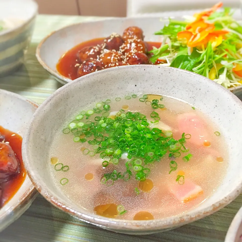 ベーコンとしめじの春雨スープʕ•̫͡•ʕ•̫͡•ʔ•̫͡•ʔ|うさ爺さん