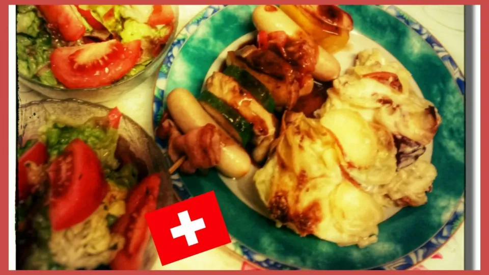 Gratin dauphinoise, salad and
Spiessli (chicken, porc, bacon, veal sausage)|Najeskaさん