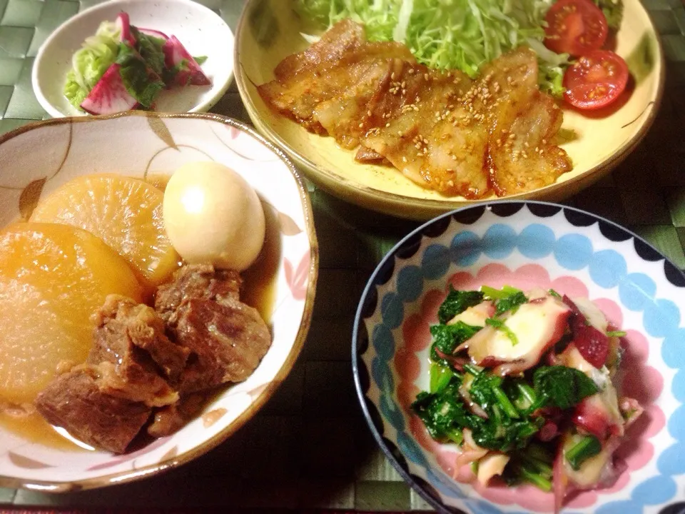 晩御飯〜ヾ(*´▽｀*)ﾉたこと春菊の中華風あえを春菊じゃなくて、からし菜で作ったよ(੭ु ›ω‹ )੭ु⁾⁾♡|じゅんけさん