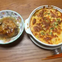 Snapdishの料理写真:長芋ベーコングラタン
蓮根餡バーグ|ぽて♡さん