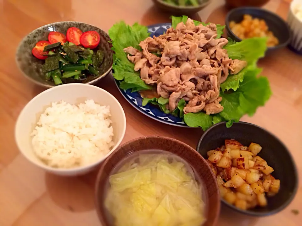 豚肉のうまいうまい焼き＆小松菜と海苔の胡麻和え＆じゃがいものテリヤキ|ゆーみんさん