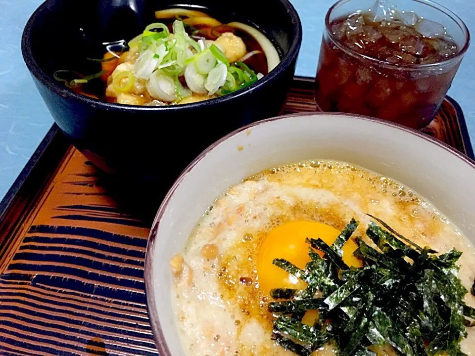 ☆今日の賄い☆ 納豆とろろご飯&天ぷらうどん|mamiさん