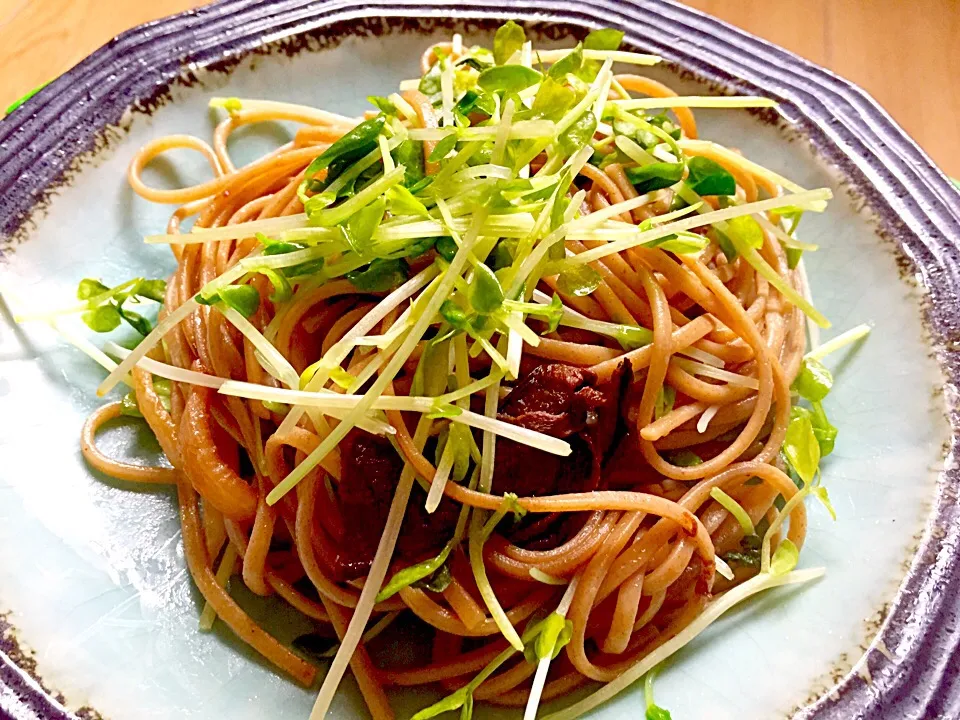 ポルチーニと豆苗のバター醤油そばパスタ(月山そばパスタリングイネ)|ＰＩＰＩさん