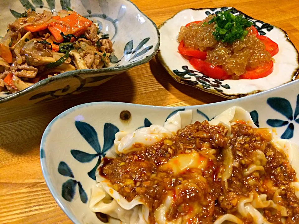 水餃子 野菜のオイスターマヨネーズ炒め 中華クラゲ|ゆーみんさん