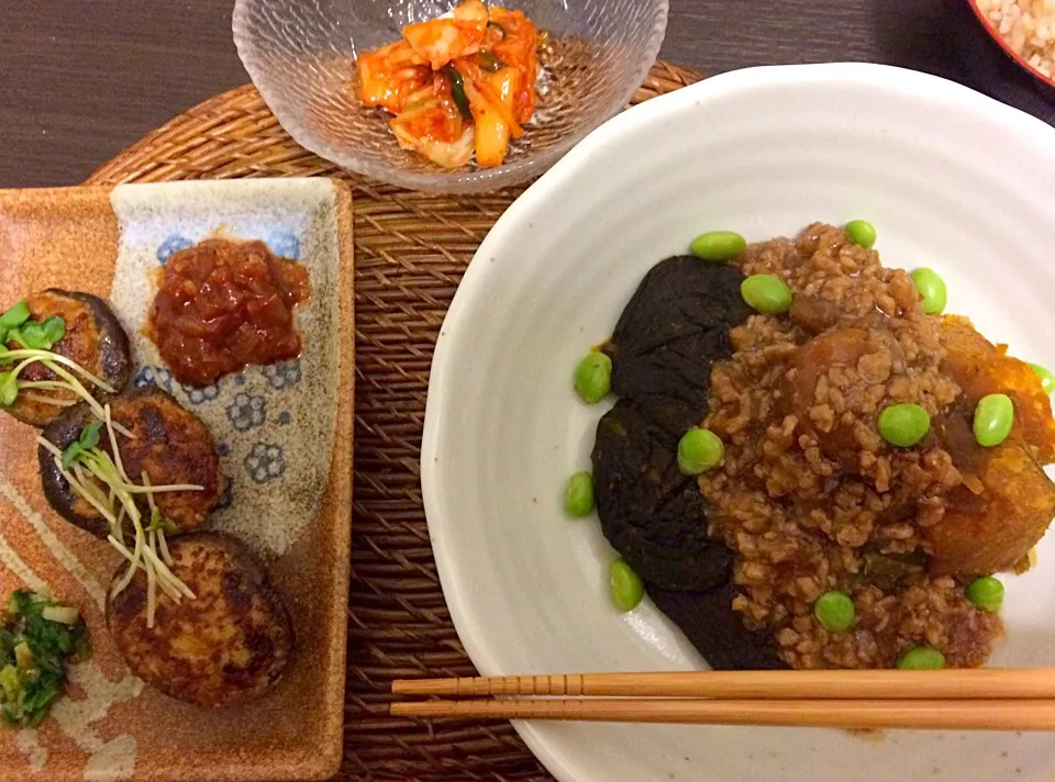 そぼろ🐷 かぼちゃ🍊 あんかけ🍯 椎茸🍄 肉詰め🍆 かいわれちゃん🌱 玄米🍪 枝豆🍏 キムチ🍱|まみさん