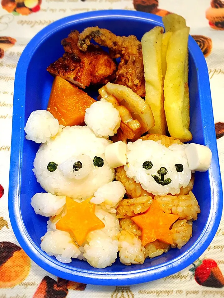 Snapdishの料理写真:しろくまとおサルのお弁当☆|makoryuneさん