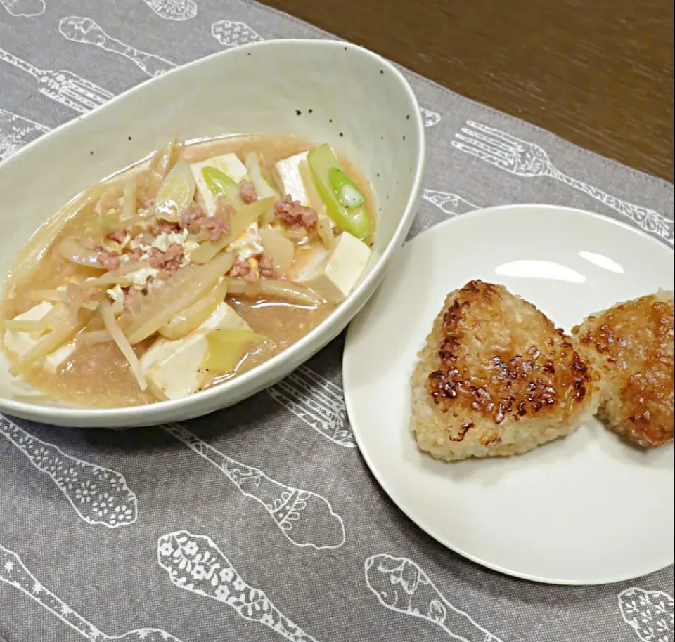 豆腐のサンラータン風とバター醤油焼おにぎり|samansa*さん