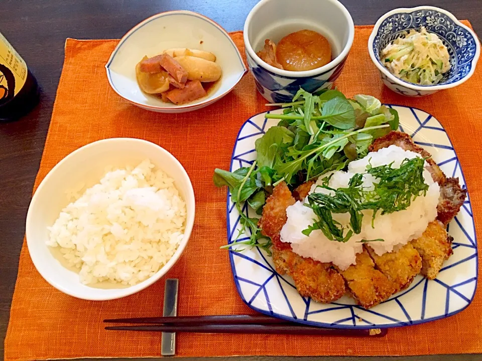 かぶとスパム炒め  大根と鶏肉の煮物   大根サラダ   トンカツおろし|NAKATAさん