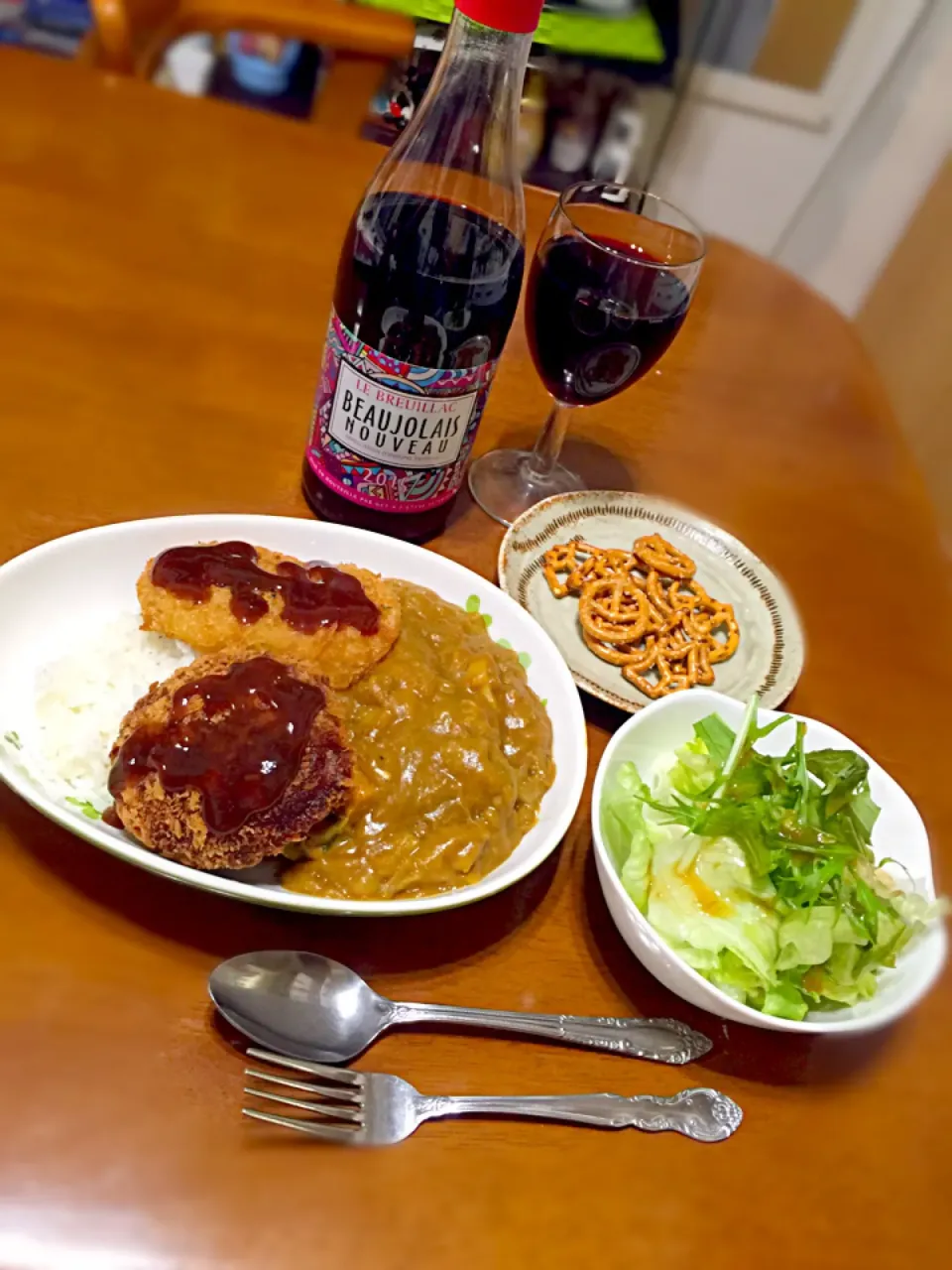 Snapdishの料理写真:メンコロ野菜チキンカレー🍛&祝ボジョレー解禁🍷|マニラ男さん