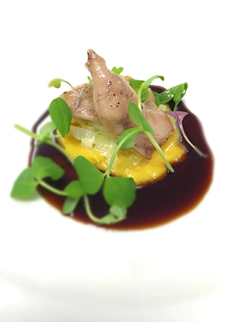 Brined Frog Legs with winter squash, ponzu reduction, spring peas.|Ryan Junglasさん
