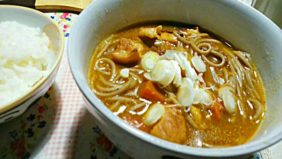 Snapdishの料理写真:ホルモン入レトルトカレー南そば|こやっこさん