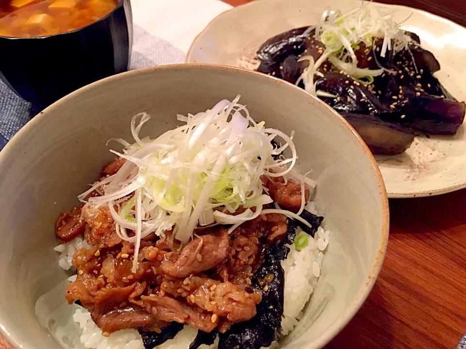 甘辛豚肉丼 
茄子の炒め煮|美穂さん