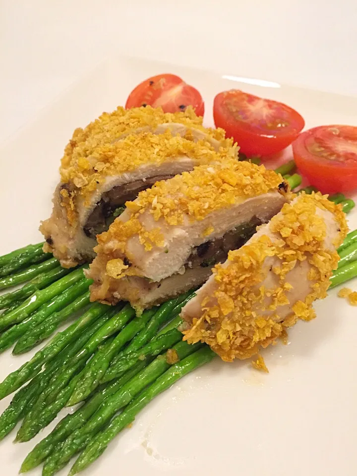 Cornflake crusted oven baked chicken roll stuffed with mushroom|12Dragonさん