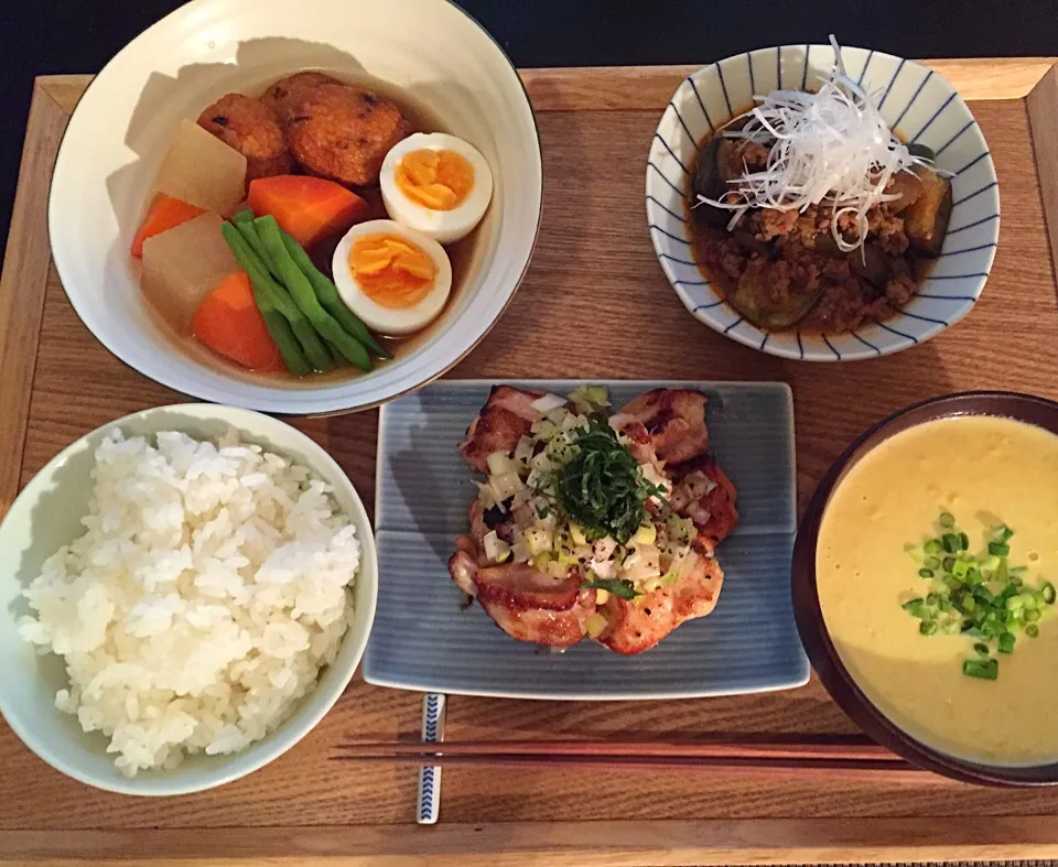 ⭕️ねぎ塩チキン
⭕️煮物
⭕️麻婆茄子
⭕️和風コーンスープ|ayumiさん