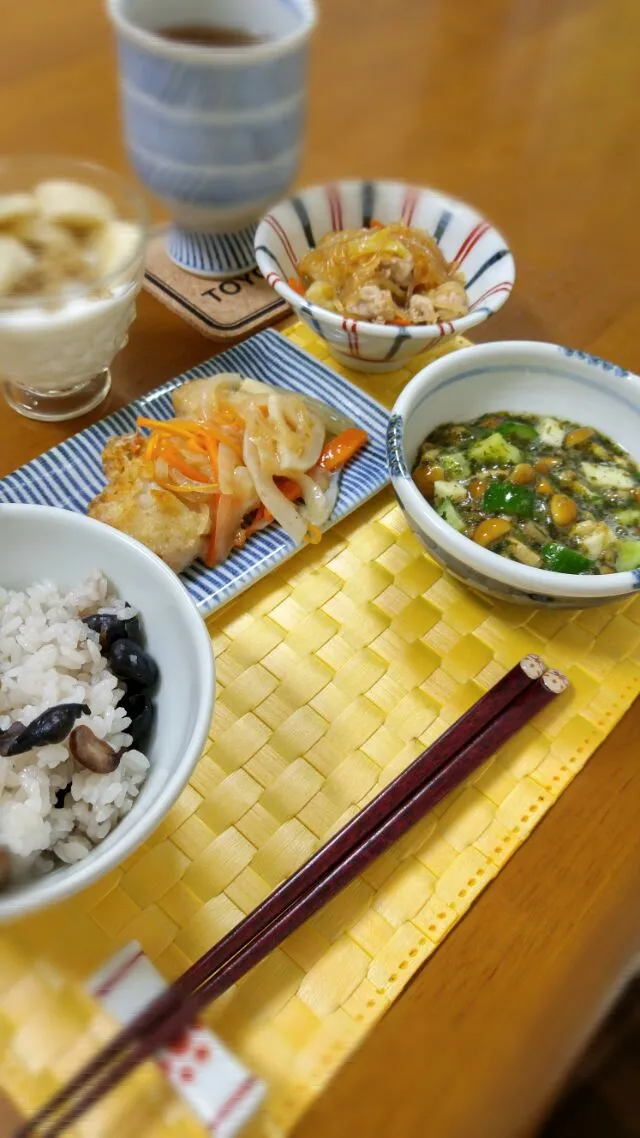 Snapdishの料理写真:🌼白身魚の野菜あんかけソース
🌼春雨と白菜のオイスターソース炒め
🌼ぎばさのねばねばサラダ|はっぱちゃんさん