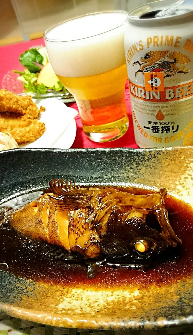 カサゴの煮付け🐟一番搾り🍺👍|ナムナムさん