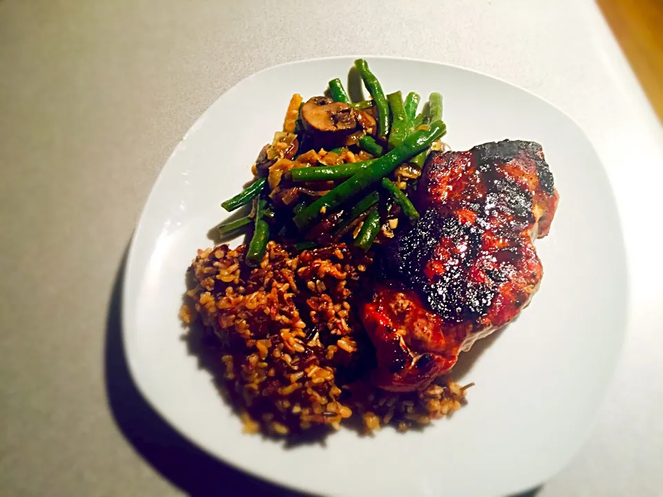 Bourbon pork w/ drunken green beans & quinoa w/ brown rice|Liesel Ryanさん