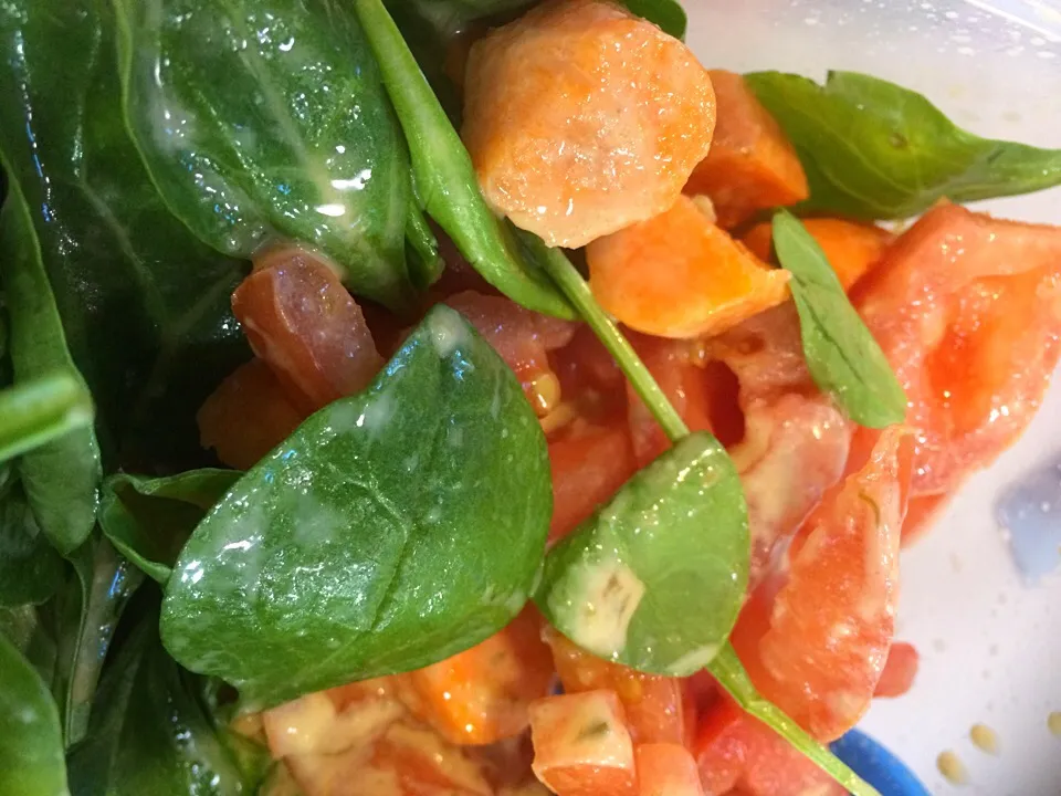 Goddess lite spinach salad with carrots and tomatoes!|nicole s.さん