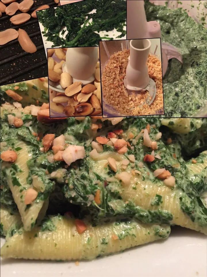 Pasta all'uovo con pesto di panna e spinaci, e granella di arachidi tostate e mandorle.

#cucina #ricette #frutta #verdura|matteo pisanoさん
