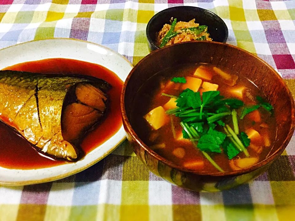 鯖の煮付け
糸こんの明太子きんぴら
豆腐となめこの赤出汁|青りんごさん