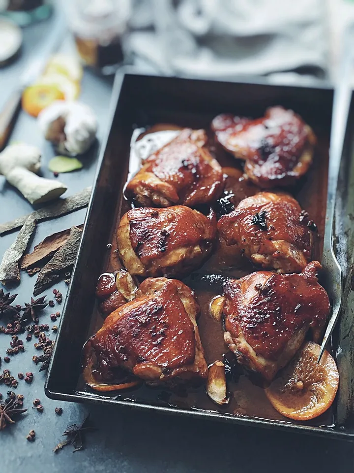 Roasted chicken thigh,orange,Sichuan pepper,cinnamon,caramel|rick chanさん